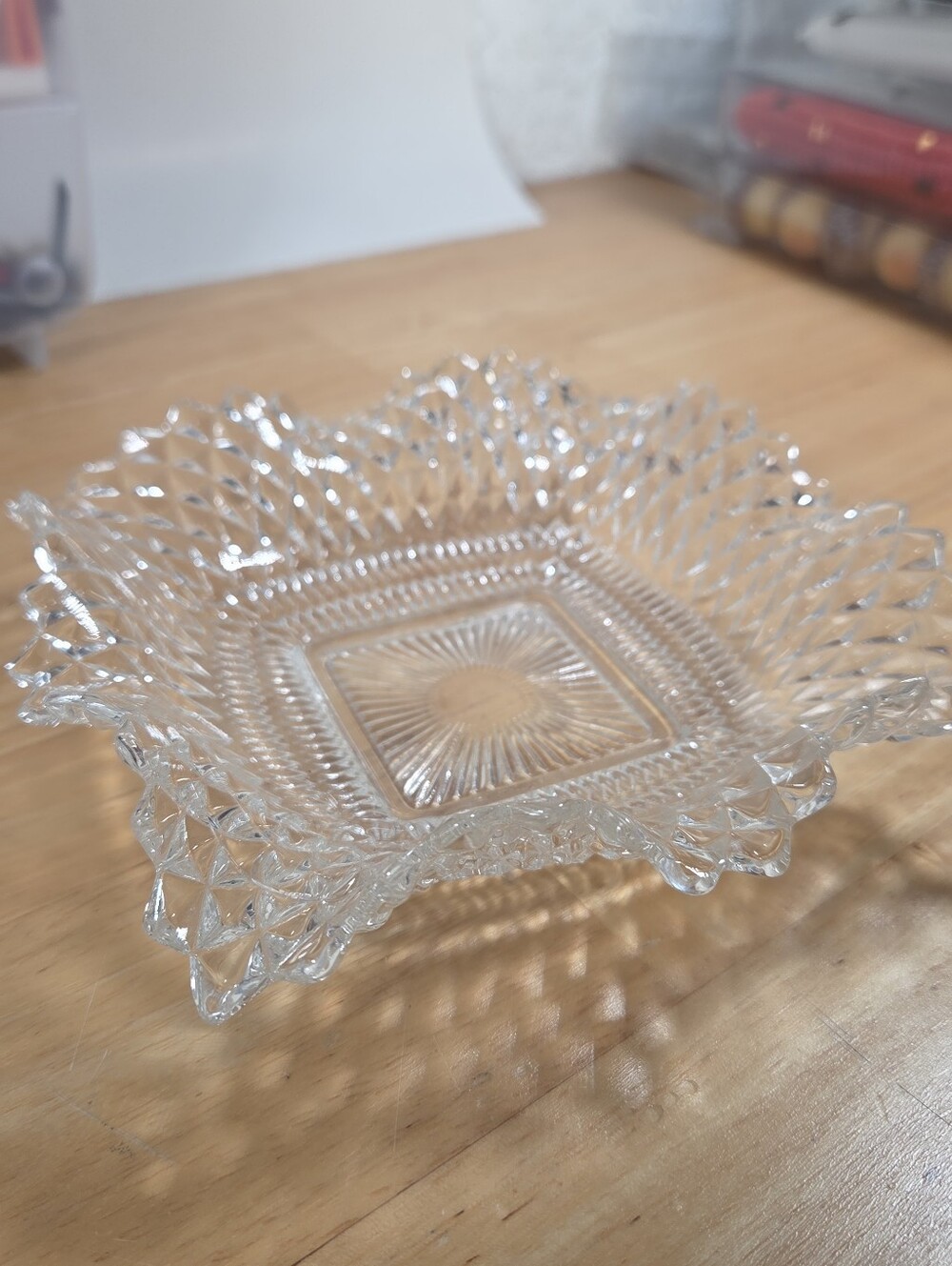 vintage Indiana Glass candy dish diamond point pattern sawtooth edge